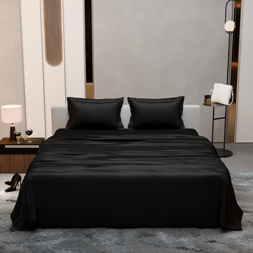 Stoa Paris Double Bedsheet with 2 Pillow Covers, 300 TC UltraSatin Premium Bedding Set, Aesthetic Home Decor, Gift for Couples, Wedding, Anniversary, Date Night - Midnight Black - Image 3