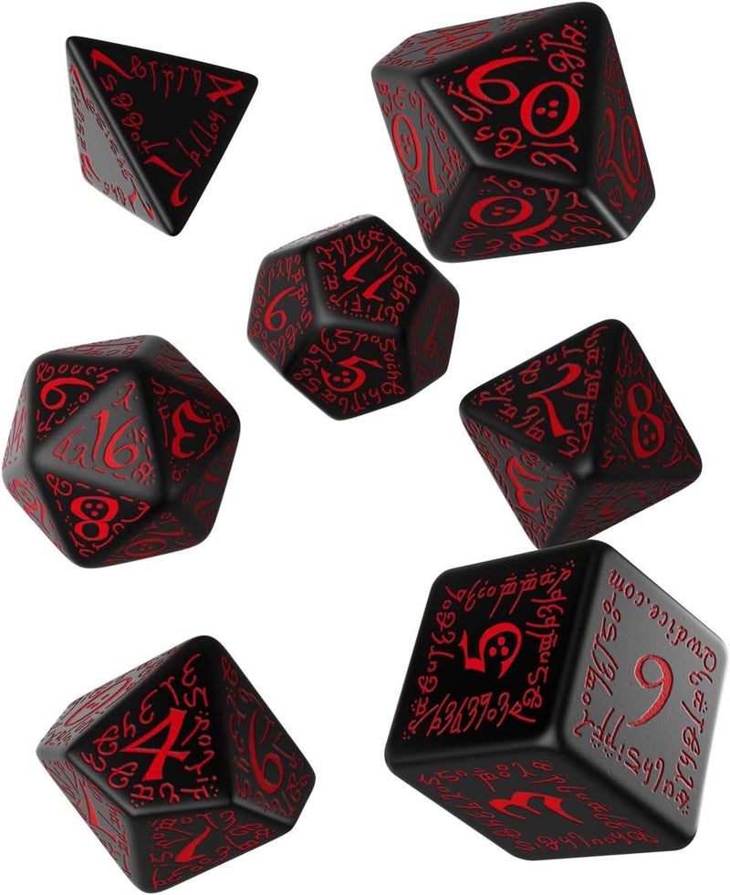 Q WORKSHOP Elvish Dice Set in Red and Black - Polyhedral RPG Dice - Image 1
