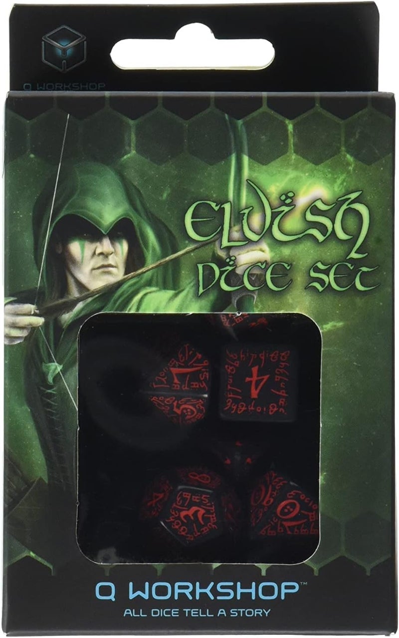 Q WORKSHOP Elvish Dice Set in Red and Black - Polyhedral RPG Dice - Image 3