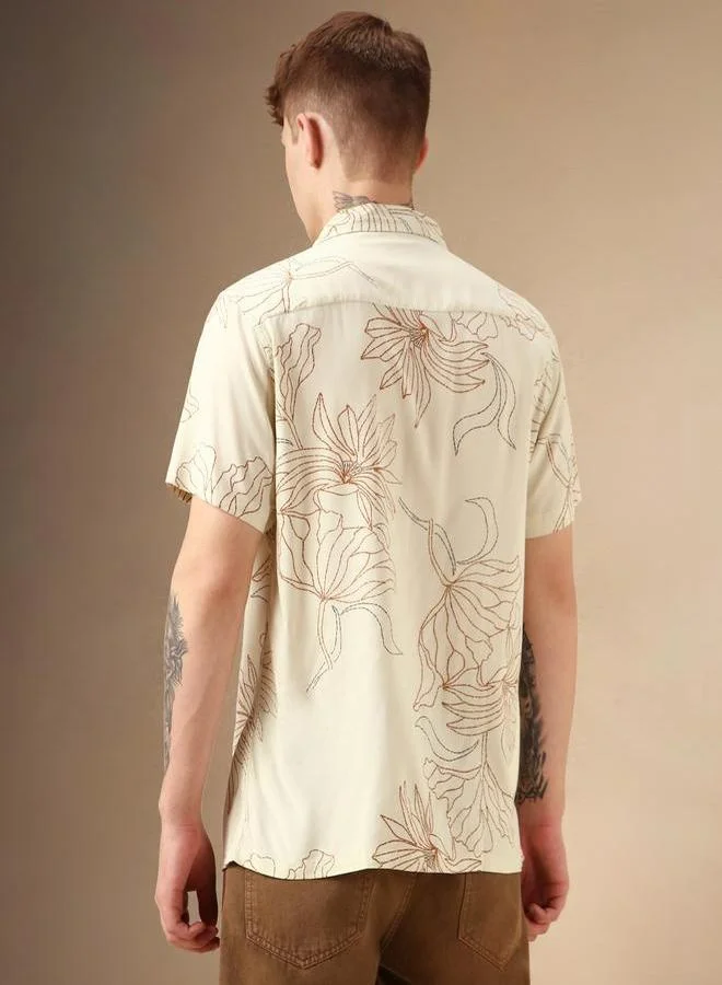 Dennis Lingo Dennis Lingo Printed Relaxed Fit Cuban Collar Shirt