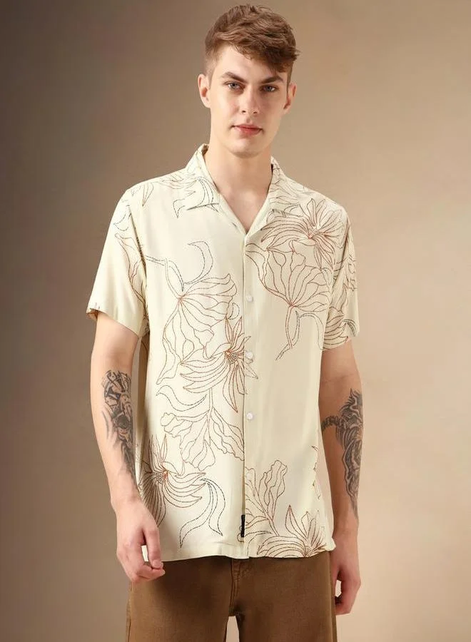 Dennis Lingo Dennis Lingo Printed Relaxed Fit Cuban Collar Shirt