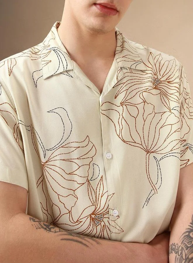 Dennis Lingo Dennis Lingo Printed Relaxed Fit Cuban Collar Shirt