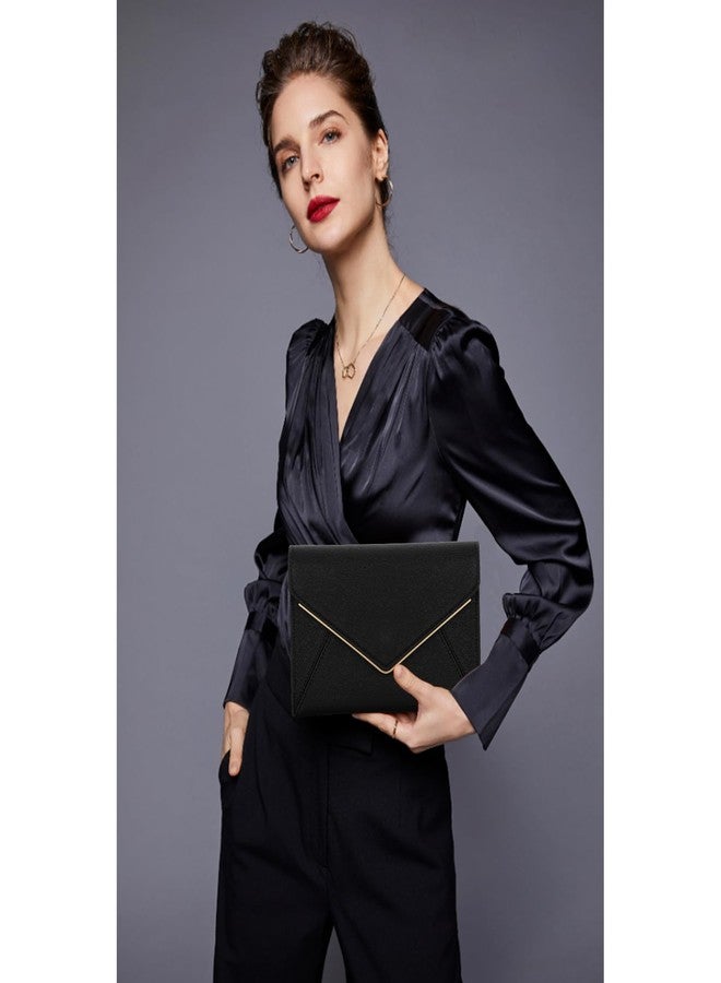 DEXMAY DM حقيبة يد سهرة أنيقة من DEXMAY للنساء، مصنوعة من جلد سافيانو PU، بتصميم ظرف، حقيبة يد رسمية قابلة للطي، لون أسود - Image 4