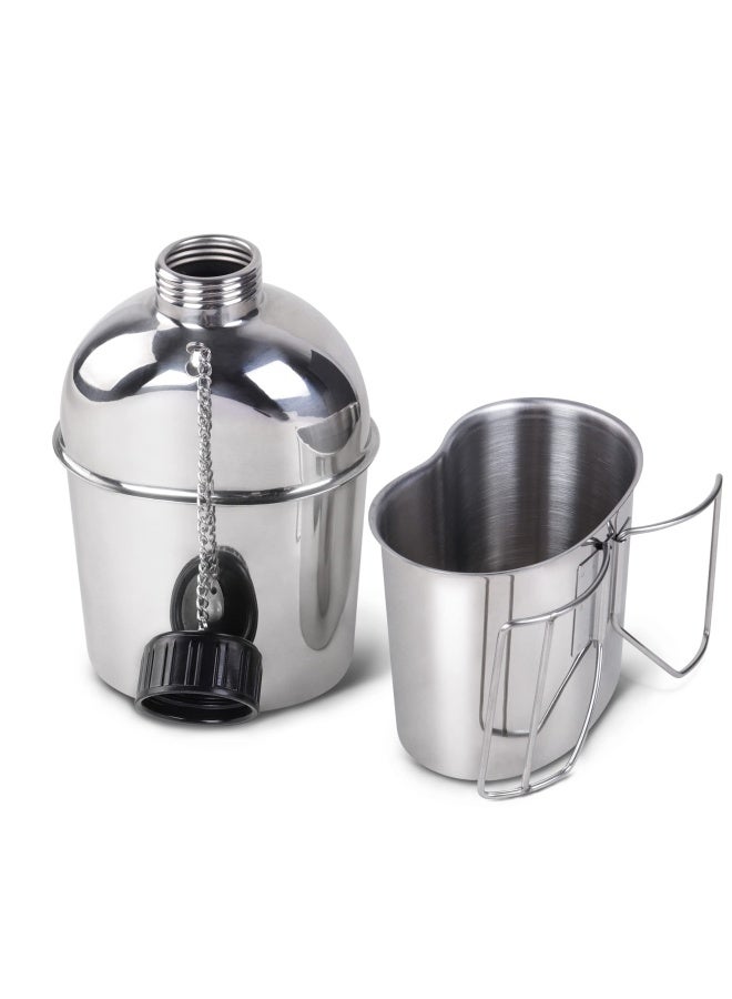 Generic Stainless Steel Wwii Us Army Canteen Water Bottler Military Canteen Kit 1.3Qt With 0.6Qt Cup Nylon Pouch  - Image 5