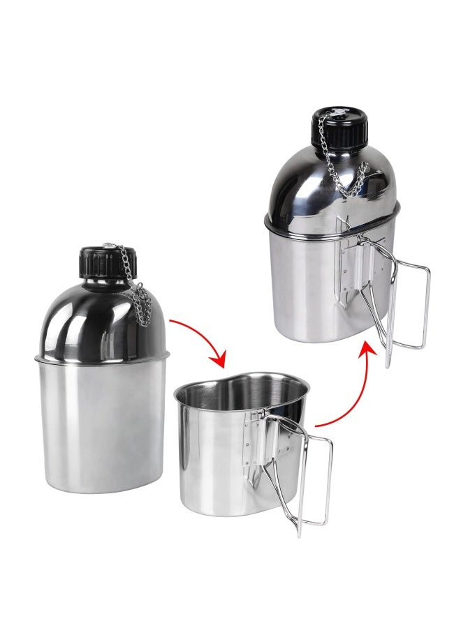 Generic Stainless Steel Wwii Us Army Canteen Water Bottler Military Canteen Kit 1.3Qt With 0.6Qt Cup Nylon Pouch  - Image 4