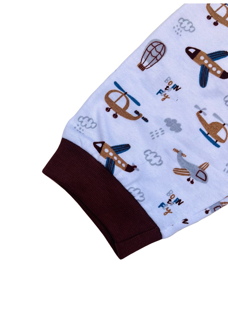 Little Bee 2 Pcs Boys Pajama Set, Adorable Car Airplane Helicopter Print Cozy Long Sleeve Round Neck Top and Long Pants Sleepwear, Soft Breathable Pure Cotton Nightwear, Spring Fall Lounge Wear for New Born To Toddler Boys, Suitable for Sleep Wear, Daily Wear, Casual Wear, Home Wear, School Wear, Brown - Image 5