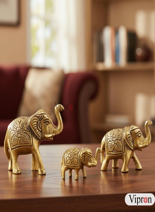 Vipron Set of 3 Metal Trunk Up Elephant Statues - Brass Finish Feng Shui & Vastu Lucky Figurines for Home Office Decor - Symbol of Good Luck, Prosperity, and Positive Energy - Image 2