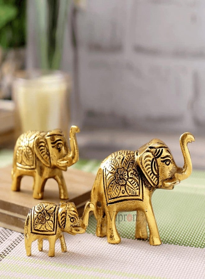 Vipron Set of 3 Metal Trunk Up Elephant Statues - Brass Finish Feng Shui & Vastu Lucky Figurines for Home Office Decor - Symbol of Good Luck, Prosperity, and Positive Energy - Image 1