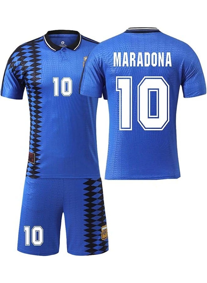 General Argentina 1994 World Cup Away Vintage Football Jersey Maradona #10 Football Jersey/Shorts Gift Set Kids Size & Adult Size, Gift for Fan Friends  - Image 1