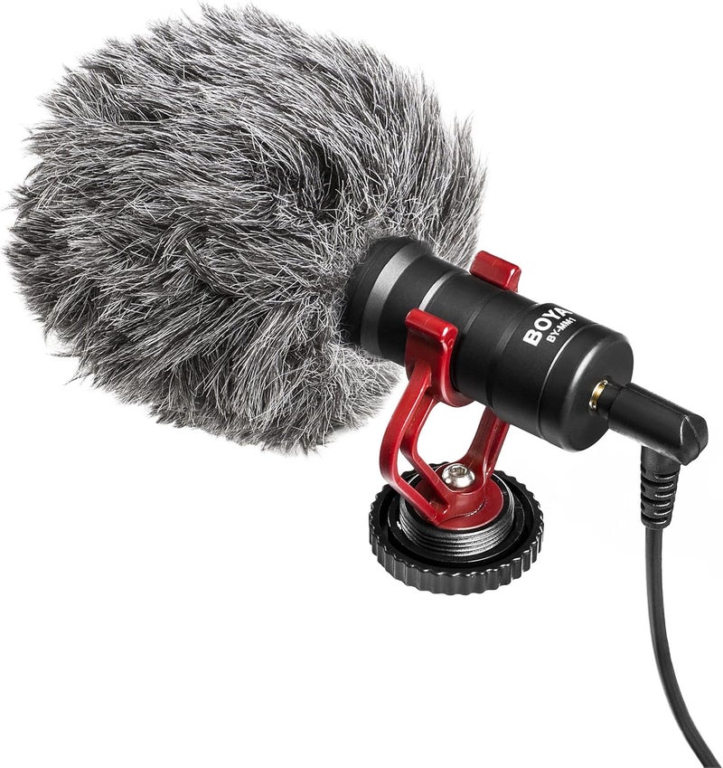 Boya BY-MM1 Universal Cardioid Shotgun Microphone for Smartphone, Pad, and PC with Phone Clip, Windscreen, and Shock Mount - Black - Image 1