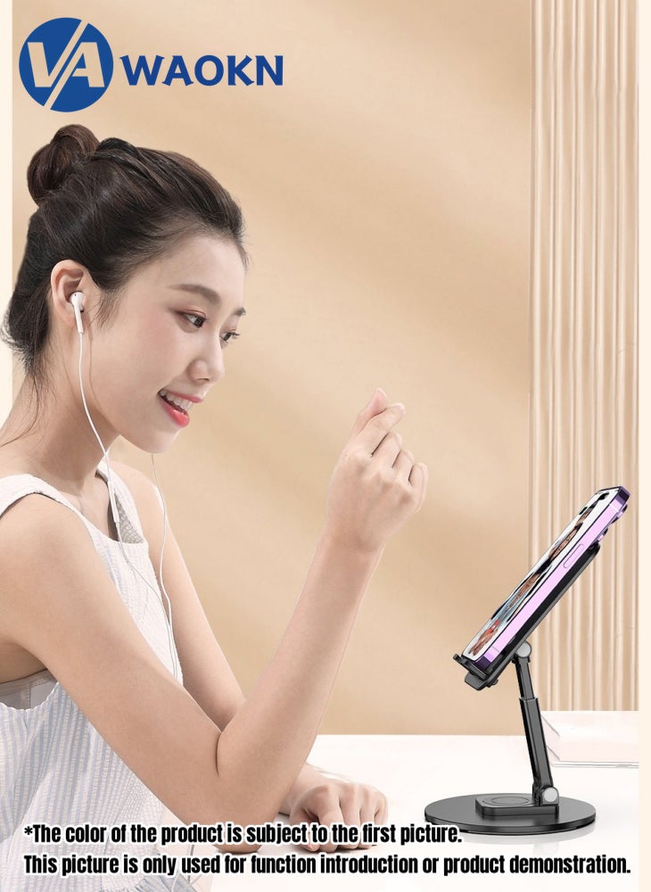WAOKN Latest Foldable Phone Stand Mobile Phone and Tablet Holder with Adjustable Height and 360 Degree Rotation MultiFunctional Anti Slip and Stable Metal Shaft Phone Holder Suitable for Multiple Scenarios  - Image 4