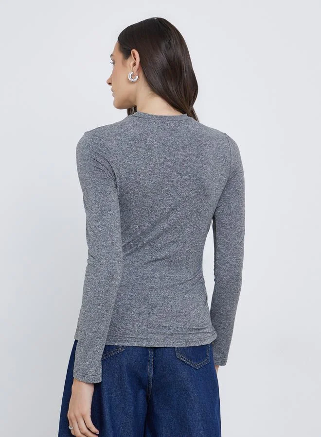 Styli Styli Long Sleeves Asymmetric Hem Top with Ruched Detail