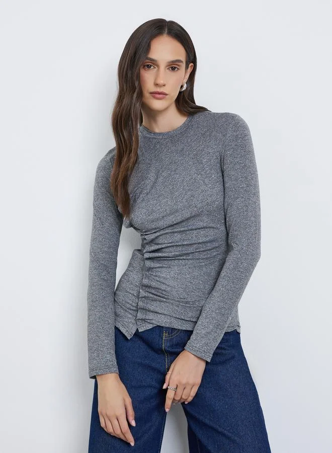 Styli Styli Long Sleeves Asymmetric Hem Top with Ruched Detail