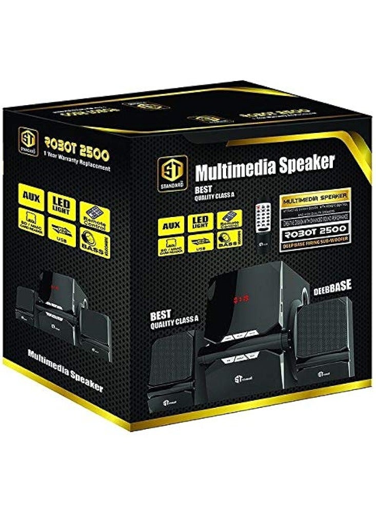Standard Speaker Standard 2.1 Robot 2500 Power 25 Watt illuminated multimedia speaker Optical Cable - Aux - Bluetooth - Usb - Sd card - Radio - Led Screen - Remote - Full Function  - Image 2
