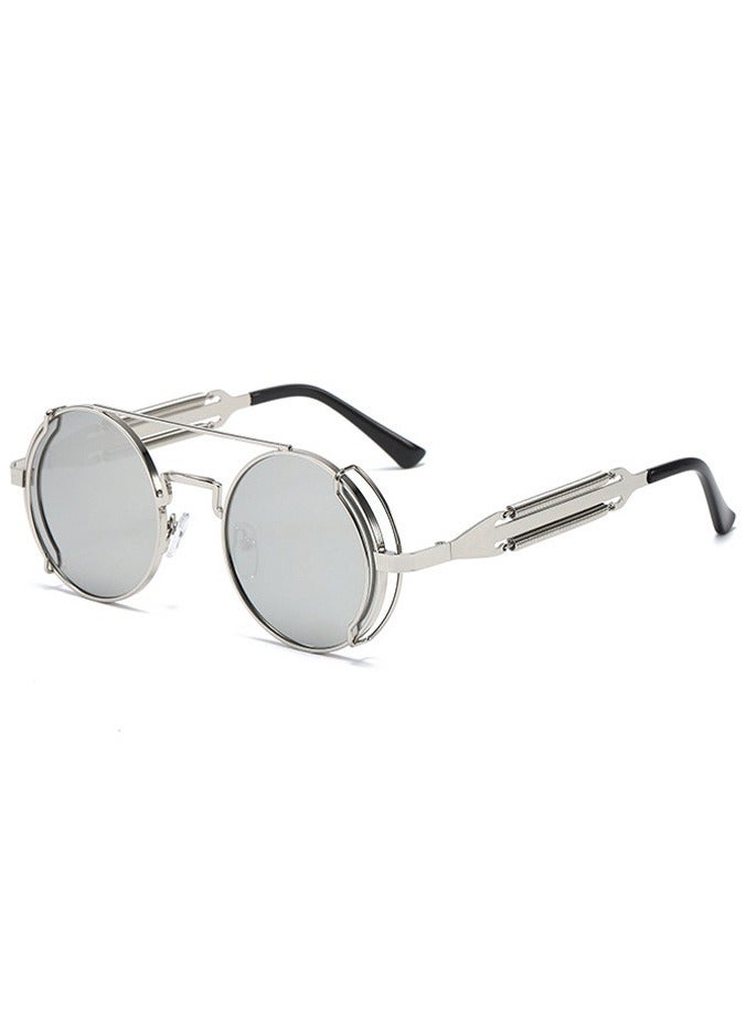 general New women's and men's sunglasses fashion personality steam punk glasses trendy color film retro round metal frame sunglasses - Image 1