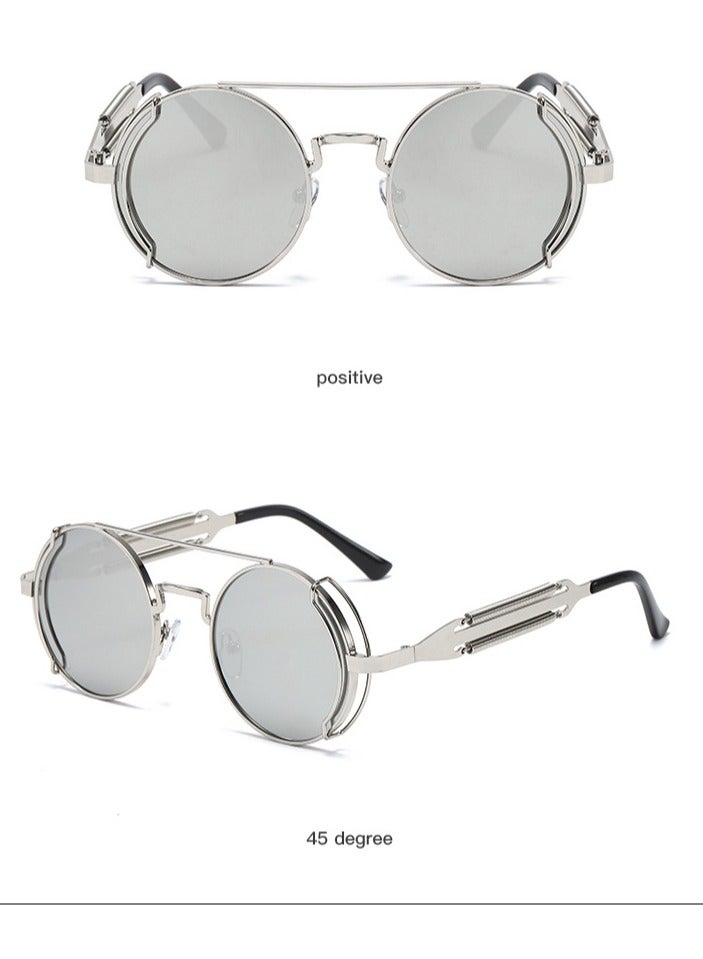 general New women's and men's sunglasses fashion personality steam punk glasses trendy color film retro round metal frame sunglasses - Image 2