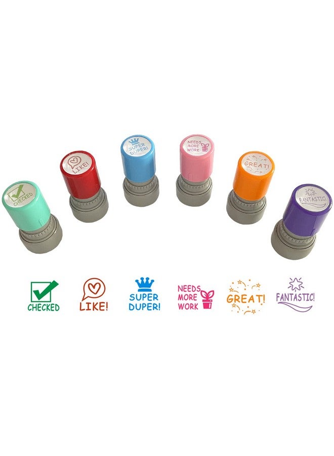 WAFJAMF Pack Of 6 Sorted Teacher Stamp Teachers Self-Inking Rubber Stamps Teacher Review Photosensitive Stamps Colorful Behavior Stamps For Education  - Image 1