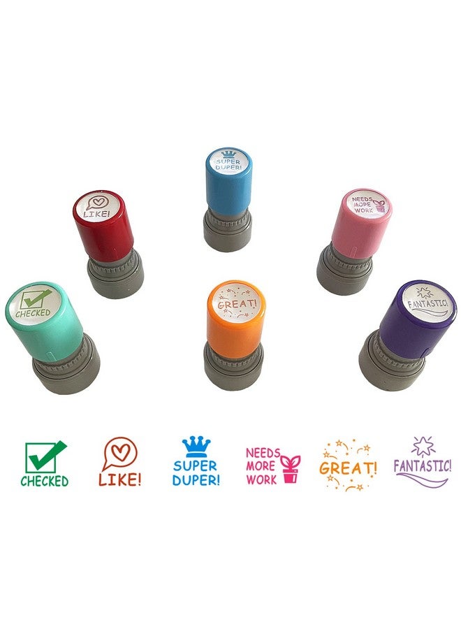 WAFJAMF Pack Of 6 Sorted Teacher Stamp Teachers Self-Inking Rubber Stamps Teacher Review Photosensitive Stamps Colorful Behavior Stamps For Education  - Image 2