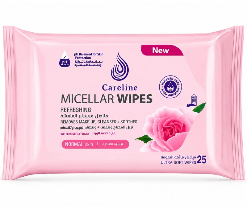 Careline Two Pieces Of Refreshing Micellar Wipes Remove Make Up Cleanses And Soothes With Rose Extract - Image 2