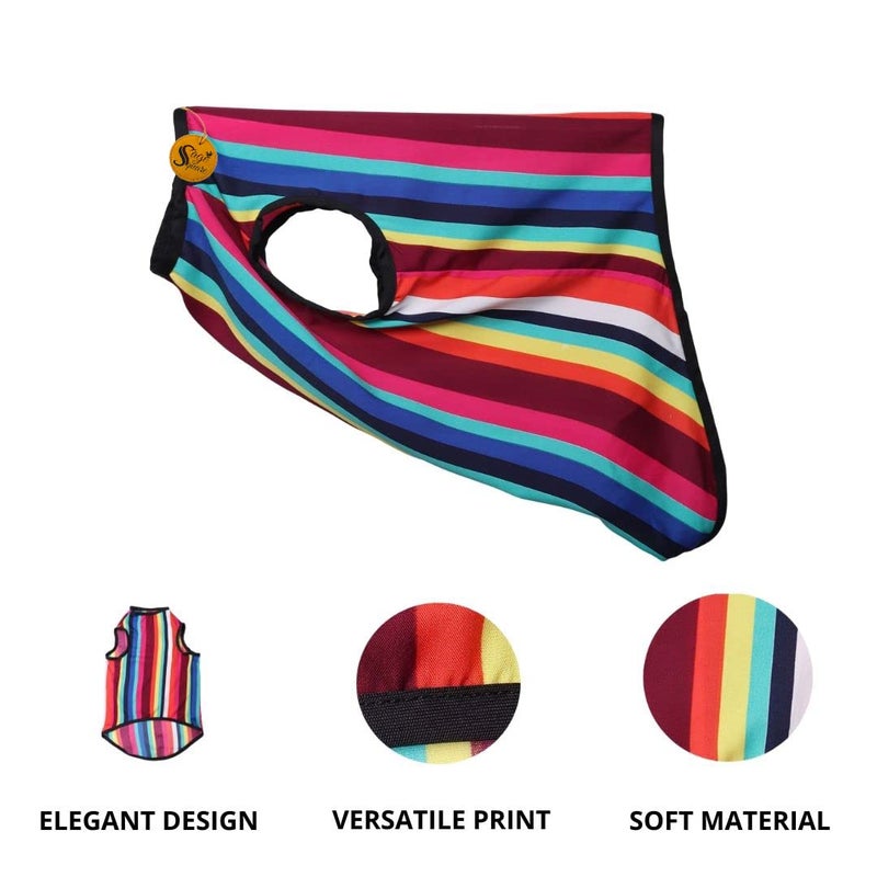 Sage Square Crazy Printed Dog T-Shirt, Trending Dog T-Shirt, Ultra Soft & Light Weight, Comfortable & Breathable Dog Apparel, Trendy Outfit (Colorful Stripes Print) (Medium - 16inch) - Image 2