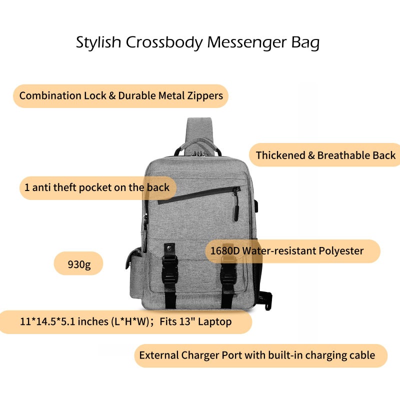 Leaper Sling Crossbody Bag for Men: 2026 13" Laptop Sleeve Shoulder Daypack - USB Charging Port & Anti Theft - Lightweight Messenger for Business Travel Work Commuting - Image 2