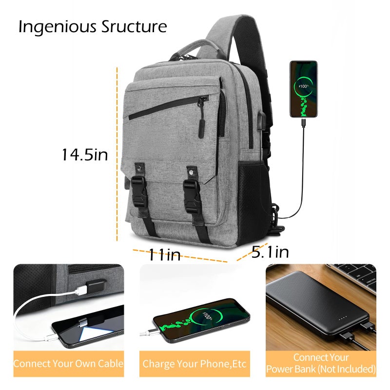 Leaper Sling Crossbody Bag for Men: 2026 13" Laptop Sleeve Shoulder Daypack - USB Charging Port & Anti Theft - Lightweight Messenger for Business Travel Work Commuting - Image 3