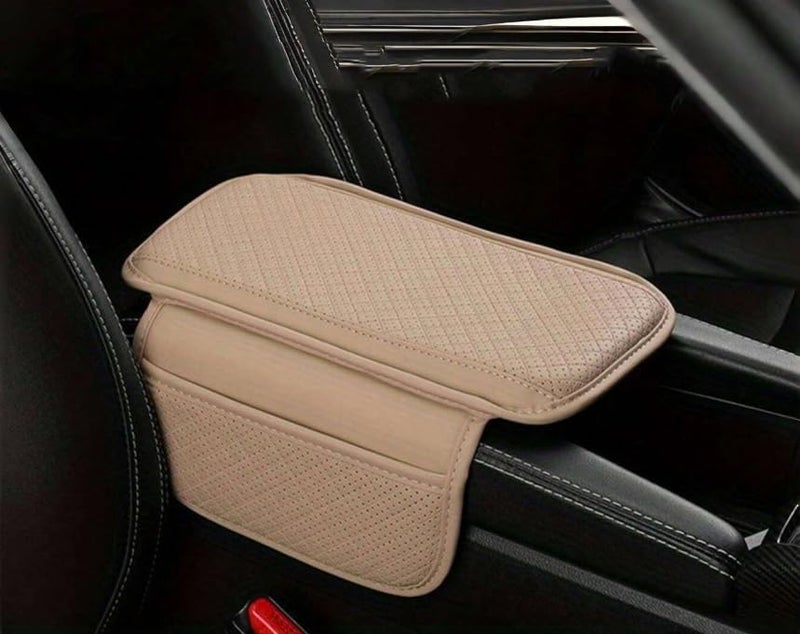 Automaze Center Console Arm-rest Cover Pad With Side Pockets, Small Size for Hatchbacks, Sedans Etc Car Armrest Seat Box Cover, Leather Auto Armrest Cover (Black) - Image 1