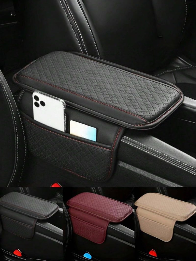Automaze Center Console Arm-rest Cover Pad With Side Pockets, Small Size for Hatchbacks, Sedans Etc Car Armrest Seat Box Cover, Leather Auto Armrest Cover (Black) - Image 3