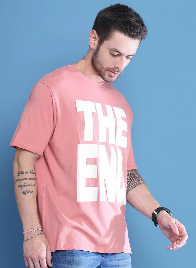 Styli Men Pink Graphic Print Oversized T-Shirt By Door74