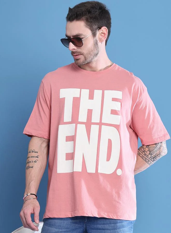 تايك تو تيشيرت رجالي كبير بطبعة وردية من دور