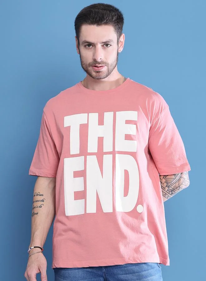 تايك تو تيشيرت رجالي كبير بطبعة وردية من دور