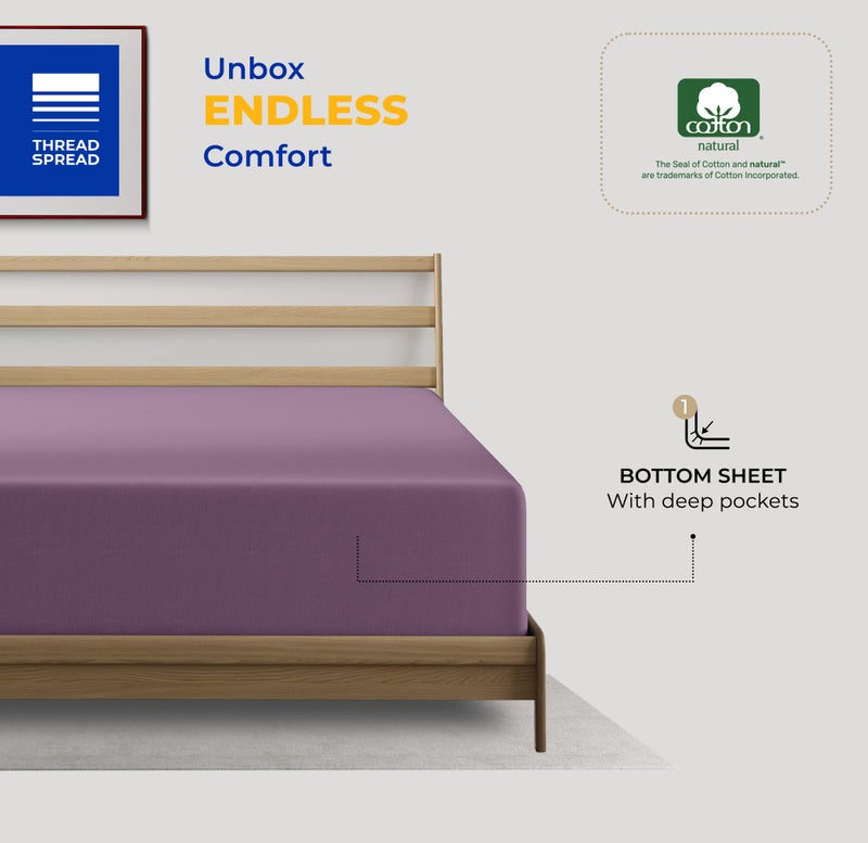 THREAD SPREAD 100% Egyptian Cotton Fitted Sheet Twin Size - 600 Thread Count 16"" Deep Pocket Twin Fitted Sheet Only  Soft Cooling Sateen Elastic Bottom Sheet  Fits College Dorm Mattress  Teens - Plum - Image 3