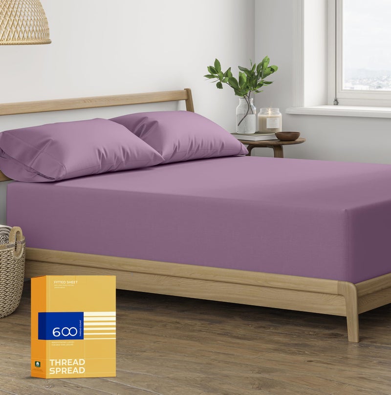 THREAD SPREAD 100% Egyptian Cotton Fitted Sheet Twin Size - 600 Thread Count 16"" Deep Pocket Twin Fitted Sheet Only  Soft Cooling Sateen Elastic Bottom Sheet  Fits College Dorm Mattress  Teens - Plum - Image 1