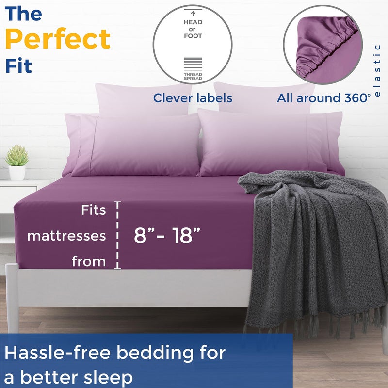 THREAD SPREAD 100% Egyptian Cotton Fitted Sheet Twin Size - 600 Thread Count 16"" Deep Pocket Twin Fitted Sheet Only  Soft Cooling Sateen Elastic Bottom Sheet  Fits College Dorm Mattress  Teens - Plum - Image 2