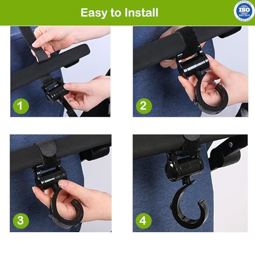 Safe-O-Kid® Strong Stroller Hooks (Pack of 2) – Heavy Duty, Durable, Universal Hooks for Bags, Toys & More, Black - Image 4