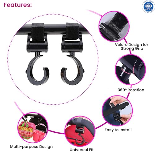 Safe-O-Kid® Strong Stroller Hooks (Pack of 2) – Heavy Duty, Durable, Universal Hooks for Bags, Toys & More, Black - Image 3