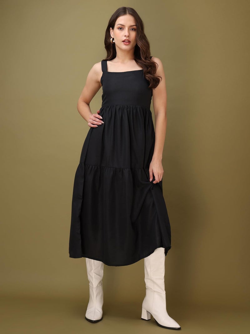 PURVAJA Women’s Square Neck Casual Cotton Dress (Floe-148-L_Black) - Image 4