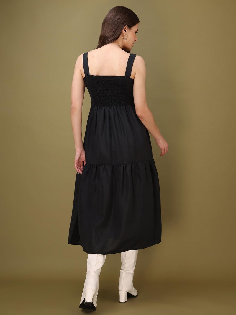 PURVAJA Women’s Square Neck Casual Cotton Dress (Floe-148-L_Black) - Image 3