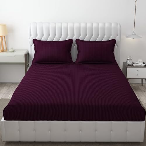 FRESH FROM LOOM Microfiber Wrinkle Resistant | Soft Skin Safe | Breathable King Size Flat Bedsheets | Hotel & Home | Double Bedsheet Set with 2 Pillow Covers (108x108 Inches Wine) - Image 1