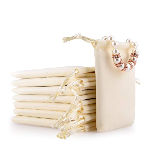 Oirlv Velvet Drawstring Pouches Travel Drawer Organizer Pouch Christmas,Wedding Party Favor Gift Bags (50Pack,Creamy-white) - Image 1