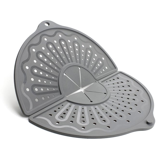 SILICONE SPLATTER SCREEN FOR 10 11 AND 12 INCH FRYING PAN FOLDABLE SPLASH GUARD MULTIUSE GREASE SPLATTER GUARDTRIVET MAT 12 NONSTICK OIL SPLATTER GUARD DISHWASHER SAFE BPA FREE GRAY