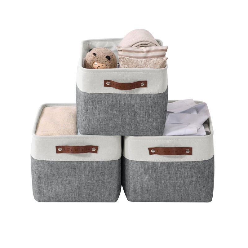 DECOMOMO Storage Baskets for Shelves - Fabric Storage Bins, Linen Closet Organizers and Storage (Slate Grey & White, Large - 3 Pack)