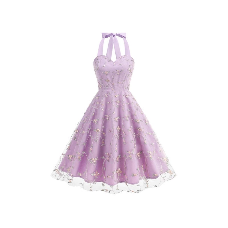 Elegant Embroidered Floral Sleeveless Dress - Image 2
