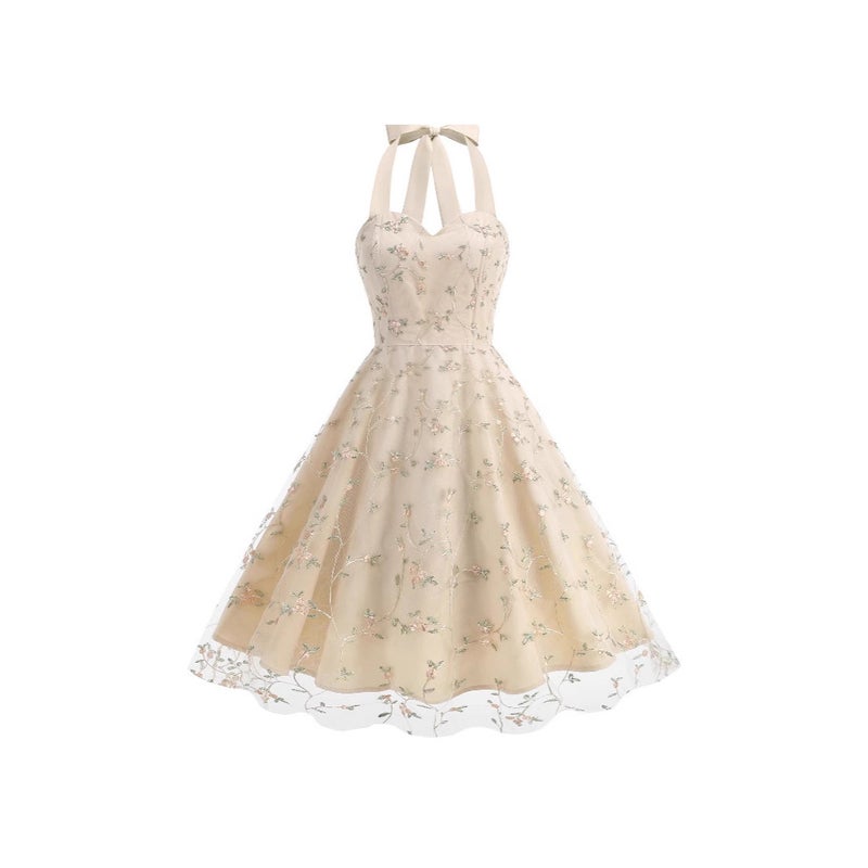 Elegant Embroidered Floral Sleeveless Dress - Image 3