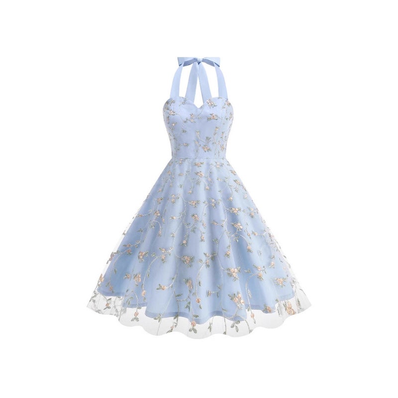 Elegant Embroidered Floral Sleeveless Dress - Image 4