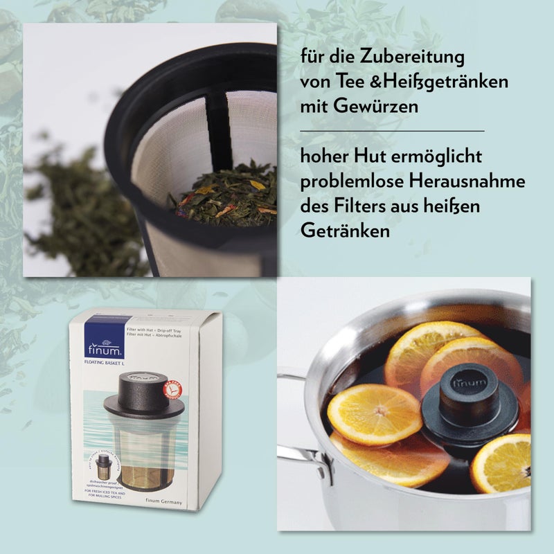 finum 63/421.41.00 Stainless Steel Loose-Leaf Floating Tea and Spice Infusing Basket, Large, Black - Image 4