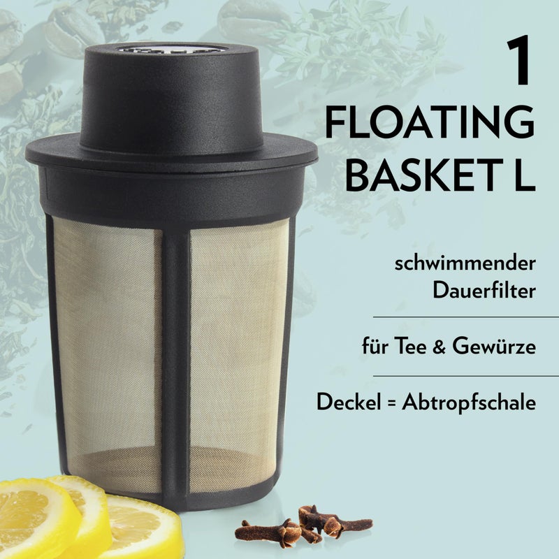 finum 63/421.41.00 Stainless Steel Loose-Leaf Floating Tea and Spice Infusing Basket, Large, Black - Image 2