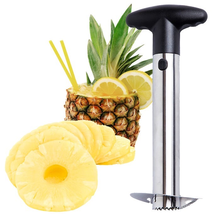STAINLESS STEEL PINEAPPLE CORER WITH A RECIPE EBOOK INCLUDES ONE YEAR WARRANTY CORE REMOVER TOOL WITH DETACHABLE HANDLE FAST AND EASY FRUIT PINEAPPLE CUTTER PEELER CORER SLICER