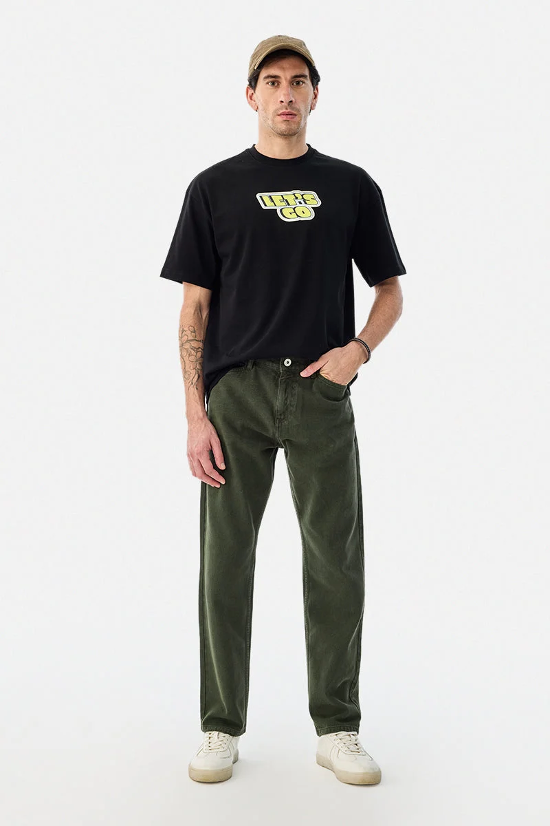 سنيتش Olive Solid Relaxed Casual Jeans