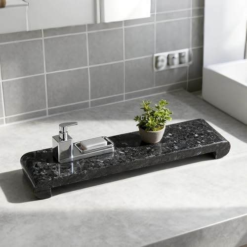 Erongoo Natural Marble Pedestal Stand Marble Tray 402 x 1598 for Kitchen Counter Bathroom Home Decor Small Plant Tray Soap Dish Holder for Jewelry Vanity Counter Luxury Decorative Tray Blue Pearl - Image 1